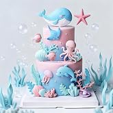 Sea Creatures Cake Topper, Ocean Theme Cake Decoration Kit with Whale, Dolphin, Jellyfish, Octopus, Sea Animals, for Children