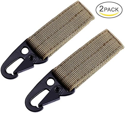 Binboll High quality Nylon Velcro, Gear Keeper Pouch, can be used as Key Chain, Key Ring Holder, Compatible with Molle Bags, perfect webbing attachment strap (2pack Khaki)