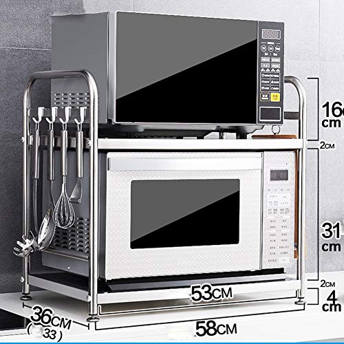 Preisvergleich Produktbild Geschirr-Ablageregal, multifunktional, Edelstahl, Küchenregal, Mikrowellen-Gewürzboden, 53 x 36 cm, A+ 53 * 36cm 2 Layers