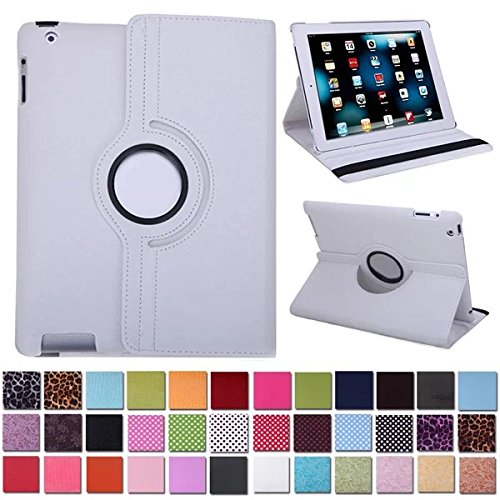 DETUOSI 360°Rotation Housse en Cuir pour Apple iPad 2/iPad 3/iPad 4 Coque Housse de Protection Etui Smart Cover Case avec Rabat/Stand de positionnement Support(Blanc)