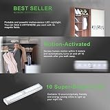 JESWELL USB Automatische LED Schrankbeleuchtung Wiederaufladbare Nachtlicht mit Bewegungsmelder, Magnetische, 10 LED-Licht für den Schrank oder die Schublade, Treppen, Schlafzimmer, Küche (2-er Pack) - 3