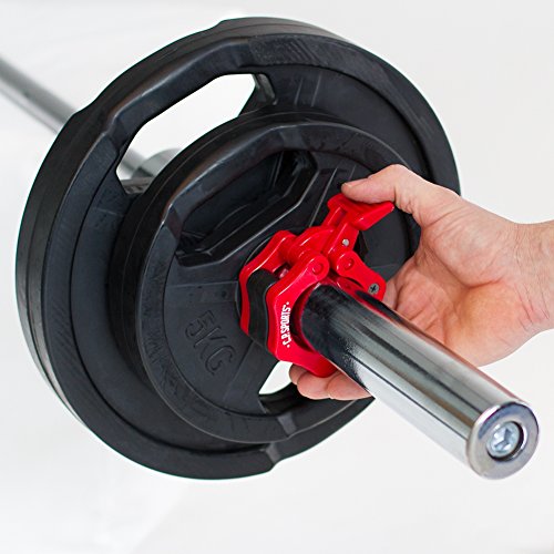 Langhantelstange 50mm Hantelscheiben Aufnahme – Länge: 220cm Olympia Hantelstange inkl. Olympia Schnellverschluss rot - 6