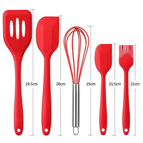 Küchenhelfer Set – Swify 10 Stück Premium Silikon Küchen Utensilien Set: 2 * Silikon Spachteln, 1 * Schneebesen, 1 * Spaghettilöffel, 1 * Suppenkellen , 1 * Silikon Pfannenwender, 1 * Suppenkelle, 1 * Schlitzlöffel, 1 * Grillzange, 1 * Silikon Pinsel - 3