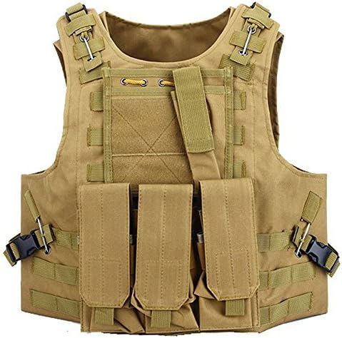 Molle Tactical Vest with Triple Mag Pouch & Military Utility Accessories Bag Airsoft Camouflage Police Combat Vest Fully Adjustable