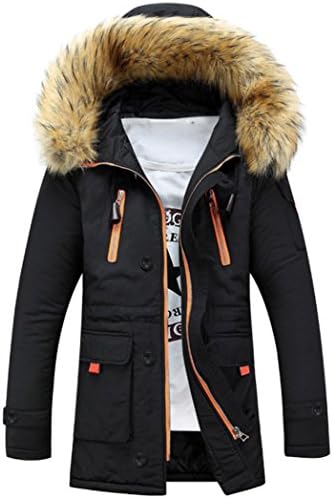 Mens Jacket Coat, DoraMe Unisex Faux Fur Wool Hooded Coat Warm Winter Long Jacket (XL, Black)