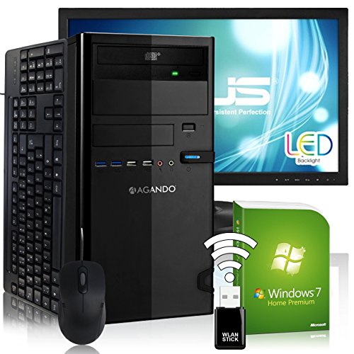 AGANDO Silent Multimedia PC-Komplettpaket | AMD A4-5300 2x 3.4GHz | AMD HD7480D 2GB | 4GB RAM | 500GB HDD | DVD-RW | USB3.0 | 55cm (22") TFT | Tastatur | Maus | WLAN | Win 7 HP | 36 Monate Garantie | Computer für Multimedia, Gaming, Büro/Office