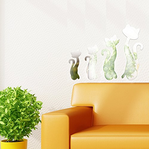 Walplus Spiegel Wall Art „Katzen Aufkleber Abnehmbare Wandbild Aufkleber Vinyl Home Dekoration DIY Living Schlafzimmer Décor Kids, Silber - 6