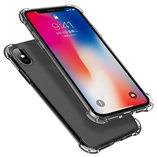 funda iphone X [Refuerzos Laterales] [Liquid Crystal] [Silicona TPU Flexible] [Negro] [Protección Grosor Fino]