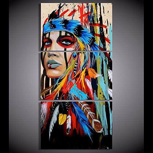 Modern HD printed 3 piece canvas art American Indian canvas feathered Painting wall pictures for living room ,40cmx60cmx3,No Framed