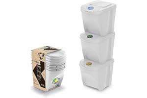 MAGUBO Mülleimer Abfalleimer Mülltrennsystem, Mülltrennsystem 3fach - Hochwertiger Abfallbehälter - Moderner Trash Bin für Effiziente Mülltrennung im Haushalt oder Büro - Robust und Langlebig (Weiß, 3x25L)