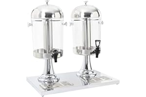 vidaXL Double Juice Dispenser Stainless Steel with 2 x 8L Capacity, Drip Trays, Cooling Cylinders, and Transparent Containers