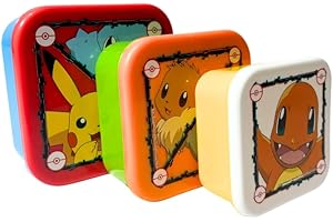 My sweety pop - Juego de 3 cajas de merienda Pokémon - Almuerzo apilables 11,5 cm - Niño - Guardería, jardín de infantes, escuela, vacaciones - Rojo/Azul/Verde