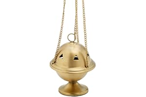 Nklaus Portaincenso dorato opaco in ottone Catena 33 cm 8x6,5 cm Bruciatore di incenso fatto a mano per casa e altare 7530