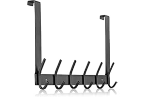 MEIJO Türgarderobe zum Einhängen Edelstahl, Türgarderobe Ohne Bohren Kleiderhaken Tür für Deutsche Türen Türhakenleiste Edelstahl mit 6 Haken für Küche, Badezimmer (Schwarz, Dicke 2,1 cm)