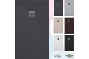 SOULBATH Plato de Ducha - Resina - Gel Coat - Textura Liso/Piedra - Antideslizante - Color Antracita - 100X70- Extraplano 3cm. Standard