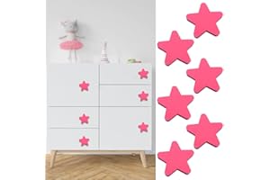 VJUYSW 6 Schrankknöpfe Holz fur Kinderzimmer, Möbelknöpfe in verschiedenen Tierformen, Holzgriffe für Schränke Türknöpfe für Kinder（Rosa Sterne）