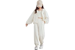 linboo Tuta da jogging da ragazza, 3 pezzi, tuta sportiva (felpa + pantaloni sportivi + crop top), abbigliamento hip hop per bambini e ragazze