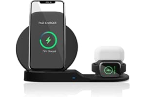 BAYITE 3 en 1 Cargador inalámbrico, Wireless Charger Rápido Soporte De Carga Inalámbrico para iPhone 16 15/14/13/12/11/Pro/Max/XS/XR/X/8/Plus, Apple Watch 9/8/7/6/SE/5/4/3/2 & AirPods 3/2/Pro