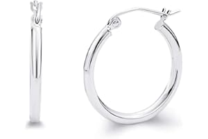 THE WORLD JEWELRY CENTER 14k REAL White Gold 2mm Thickness Hinged Hoop Earrings - 10 Different Size Available, 14K Gold, No Gemstone