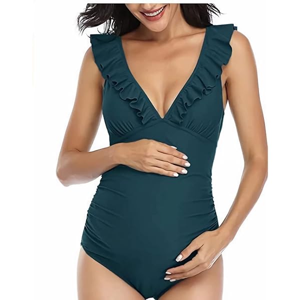 Maillot De Bain Maternité Une Pièce - Dos Nu - Col En V - Rembourré - Grossesse Et Allaitement - FEOYA