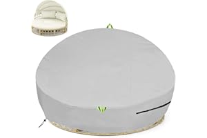 OUTTDID Outdoor Round Garden Bed Cover Waterproof, 600D Rattan Circle Daybed Cover Patio Day Bed Sofa Furniture Protection -- Ø190x88/45cm