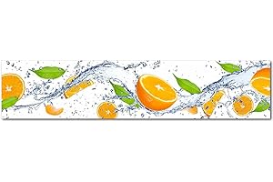 ‎DRUCK-EXPERT Küchenrückwand Orange Splash Premium Hart-PVC 0,4 mm selbstklebend - Direkt auf die Fliesen, Größe:280 x 60 cm