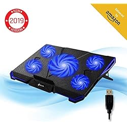 KLIMTM Cyclone - Refroidisseur Ordinateur Portable - Le Plus Puissant - Refroidissement Ultra Rapide - 5 Ventilateurs Silencieux - Refroidisseur PC Portable PS4 Xbox One - Bleu Nouvelle Version 2019