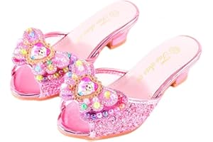 Monissy Reine des Neiges Princesse Elsa Pantoufle à Talon Haut Brillante Bouche de Poisson Deux Noeud Goutte Multicolore Elsa Badge Sandale Fille Chaussures Noël Soirée