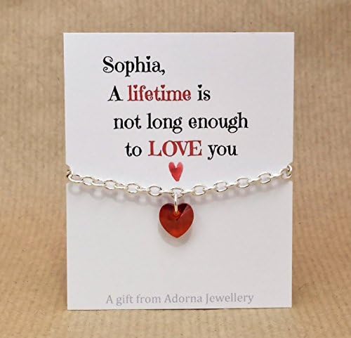 Personalised Valentines Day Gift Swarovski Crystal Heart Bracelet Handmade by Adorna Jewellery