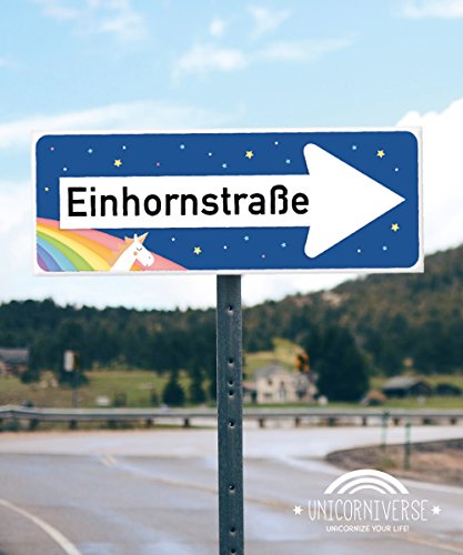 Einhhorn Schild – Einhornstraße Blau Original (40 x 15cm) | Süße Wand-Deko, Türschild für Mädels-Wohnung & Mädchen-Zimmer | Geschenkidee Einweihungsparty & Geburtstags-Geschenk | Lustige Überraschung – beste Freundin - 3