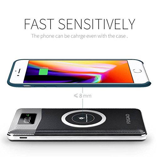 Chargeur    Induction sans fil  FDGAO Batterie Externe 10000mAh Wrieless Power Bank avec Affichage Num  rique Chargeur Portable pour iPhone 8 8 Plus   iPhone X  Samsung Galaxy S9 S8 S7 S6 S6 Edge   Note 5 et tous les appareils compatibles Qi  Noir