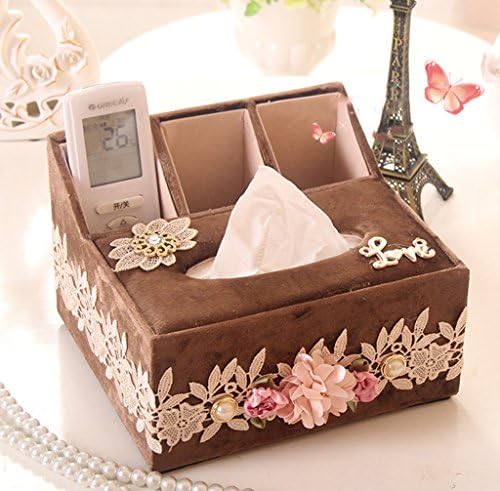 Max Home@ European-style Multi-functional Flannel Tissue Box Storage Box Paper Towels Pumping Desktop Storage Remote Control Box ( Color : Brown )
