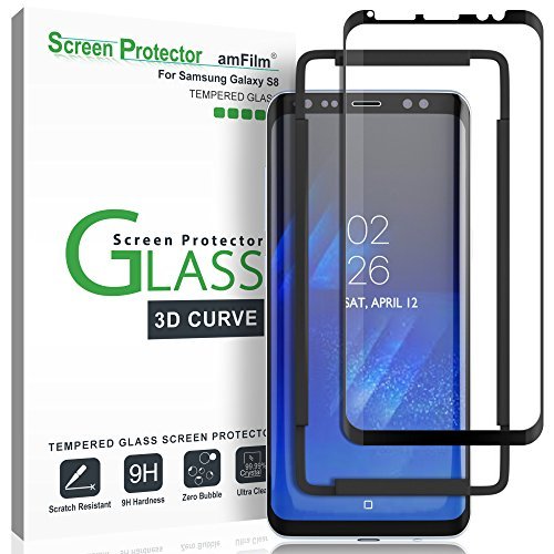 amFilm Protector de Pantalla Galaxy S8, Cobertura Total (3D Curvo) Cristal Vidrio Templado Protector de Pantalla para Samsung Galaxy S8 (1 Pack, Negro)