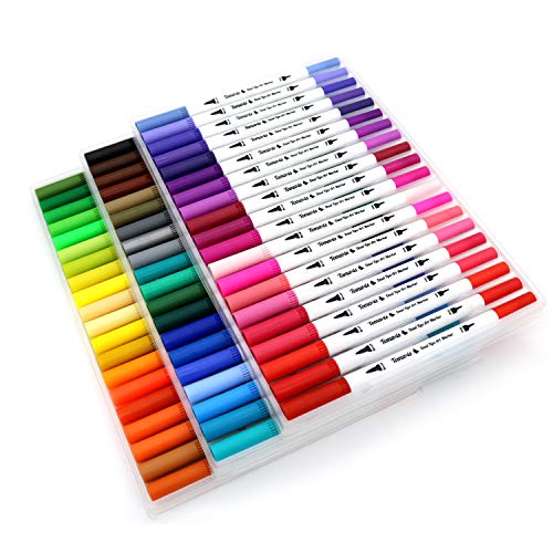 60 rotuladores para colorear con puntas dobles de fieltro de 0,4 mm y 2 mm - Rotuladores al agua ideales para arte y para Bullet Journal