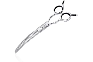 HASHIMOTO Gebogene Effilierschere für Hunde, gebogene Effilierschere für Hunde, gebogene Fellpflege, 50 Zähne, 7,0 Zoll, 30% Ausdünnungsrate, geringes Gewicht. Entworfen für Haustierfriseure oder