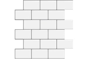 Tic Tac Tiles 30cm x 30cm 12-Sheet Peel and Stick Self-Adhesive Backsplash 3D Thicker Wall Panels in Subway Mono White with Gray Grout