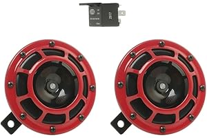 HELLA Horn B133 Set - 2 Pieces - 12V - 118dB(A) - 300 / 500Hz - Low Tone / High Tone - Electric - Red / Black - Flat Connector incl. Relay - 3AG 003 399-801