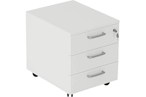 One Living Cajonera Oficina con Ruedas, Archivador Móvil con 3 Cajones y Cerradura (Blanco, 42 x 56 x 51 cm)