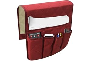 ausuky Organizador de reposabrazos grande con cinco bolsillos, para colgar en el sofá, bolsa de almacenamiento para control remoto de TV, color rojo vino