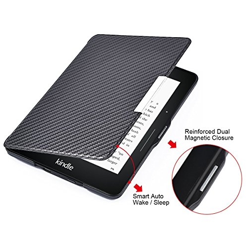 Kindle Paperwhite Hülle, Swees Ultra Slim Schutzhülle Smart Case für Amazon alle neue Kindle Paperwhite 2015 300 PPI 3.Generation/2014/2013/2012, mit Auto Sleep Wake Funktion, Kohlenschwarz - 2