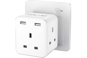 LENCENT Multi Plug Extension with 2 USB, 3 Way 3 Plugs Socket adapter, 5-in-1 Cube Electrical Extender Socket Adaptor, USB Wall Charger, 3 Pin Plug Expander for Home, Office, Kitchen, 13A 3250W