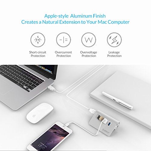 ORICO Aluminium USB Hub Portable, 4 Ports, USB 3.0 Highspeed Datenhub mit USB 3.0 Kabel für Notebook Ultrabook Tablet MacBook iMac - 2
