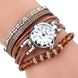 HUIHUI Uhren Damen, Geflochten Armbanduhren Günstige Uhren Wasserdicht Casual Analoge Quarz Uhr Luxus Armband Coole Uhren Lederarmband Mädchen Frau Uhr (Braun)