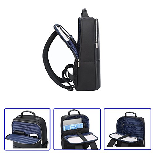 BOPAI Leder Rucksack für Herren 15.6 Zoll Laptop Rucksack Schulrucksack Jungen Wasserdicht Rucksack Schwarz - 2