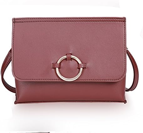 Minimalist Design Crossbody Bag with Adjustable Strap (Detachable), Vegan Leather Mini Flap Shoulder Bag with Metal Hoop for Women's Fashion (Red)