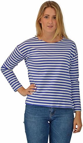 Womens Breton Striped Long Sleeve Cotton Top - Nautical Sweatshirt Blue/White Striped Size Small