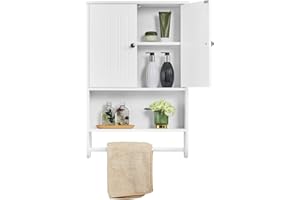 Yaheetech Armoire Murale Suspendus de Salle de Bain 48,5 × 14 × 73 cm, Armoire de Toilette avec Étagère Réglable, 2 Portes/Compartiment Ouvert/Porte-Serviette Blanc