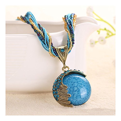 Handmade Antique Turquoise Retro Sueño Blue Moon Collar, Bisutería V