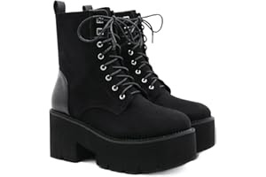 ULALAZA Damen Goth Plattform Stiefeletten Schnallen Chunky Block Keil Seite Reißverschluss Heels Runde Zehe Punk Motorrad Bequeme Kurze Gothic Booties High Heel Lace Up Studded Stacked