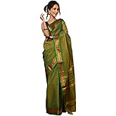 Very Much Indian Parampara Pure Cotton Saree in Regal Leaf Green with Zari Border & Pallu